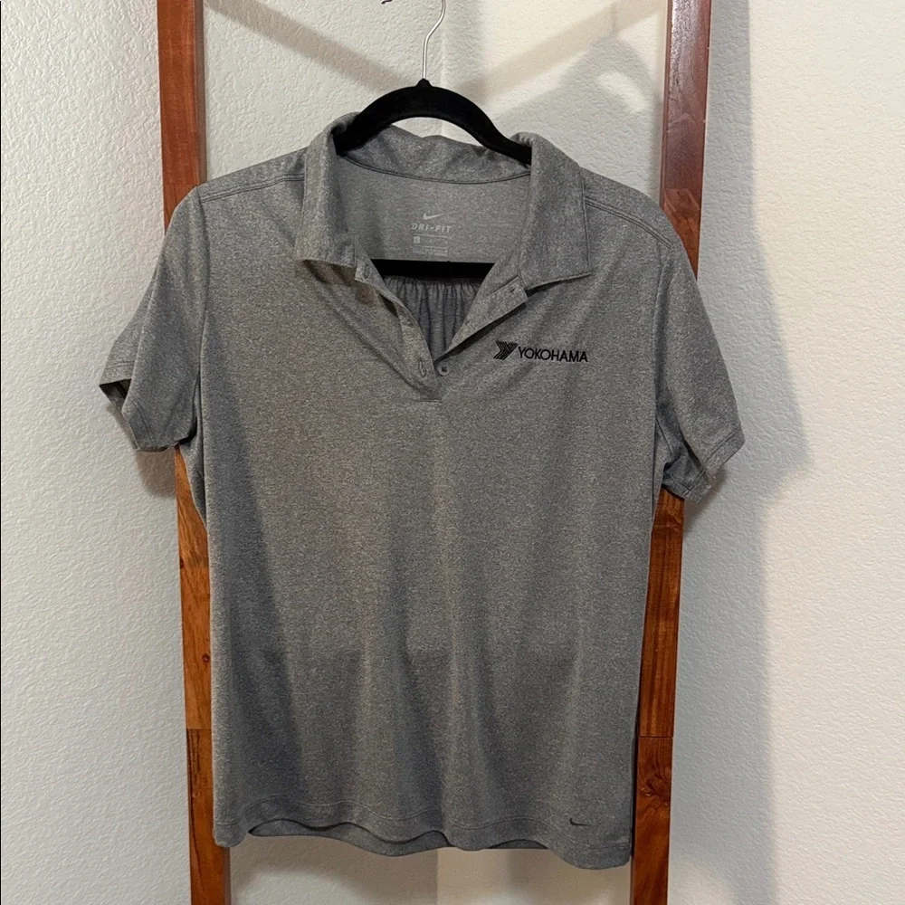 Nike Dri-Fit Women’s Heather Gray Yokohama Tires Polo Shirt Size Large